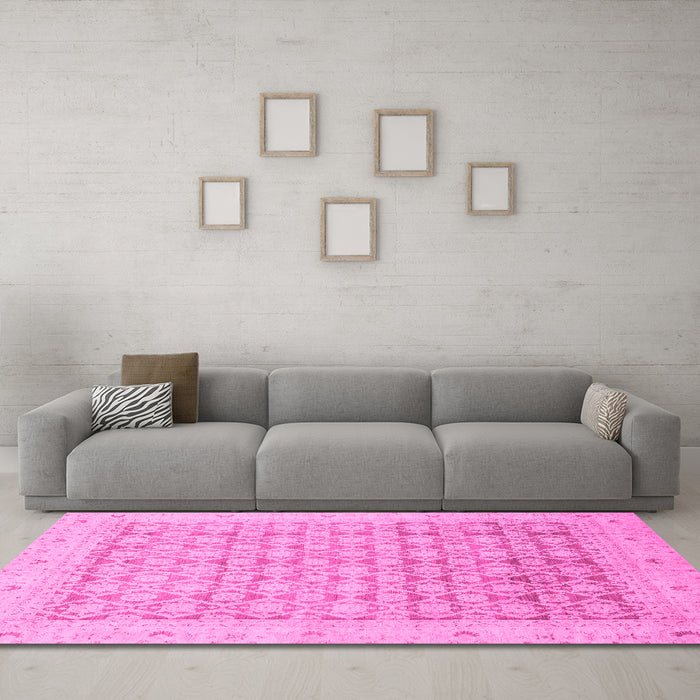 Machine Washable Oriental Pink Traditional Rug in a Living Room, wshabs2496pnk
