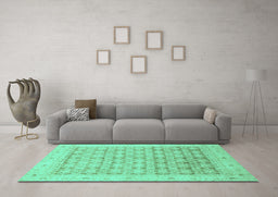 Machine Washable Oriental Turquoise Traditional Area Rugs in a Living Room,, wshabs2496turq