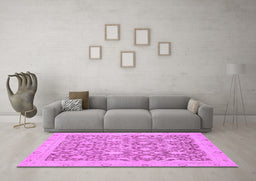 Machine Washable Oriental Purple Traditional Area Rugs in a Living Room, wshabs2497pur