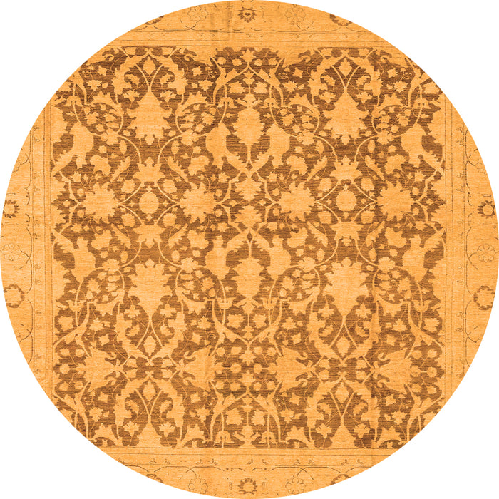 Round Machine Washable Oriental Orange Traditional Area Rugs, wshabs2497org