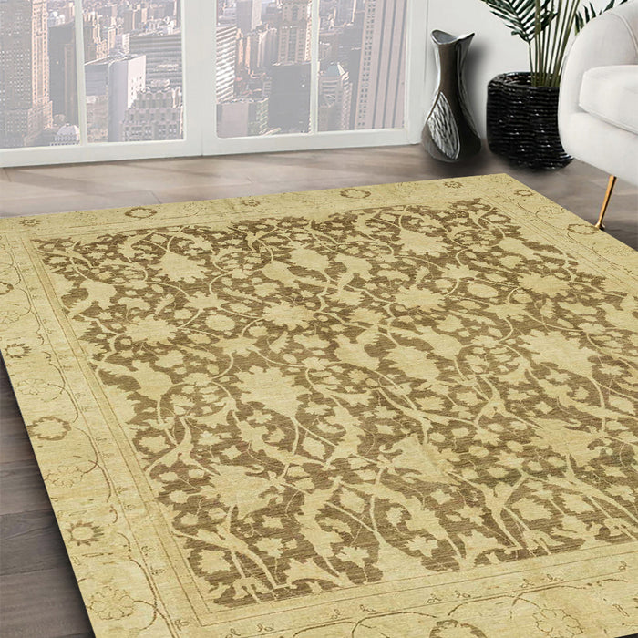Abstract Cinnamon Brown Oriental Rug in Family Room, abs2497