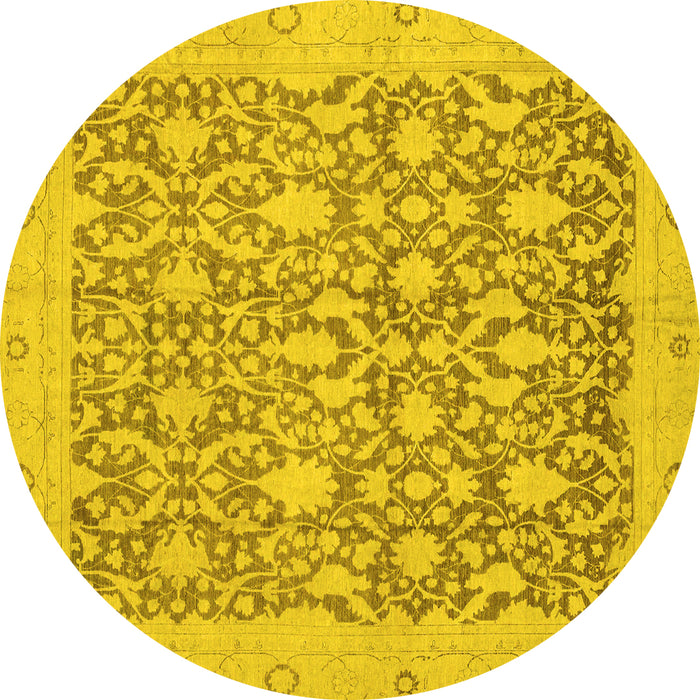 Round Machine Washable Oriental Yellow Traditional Rug, wshabs2497yw