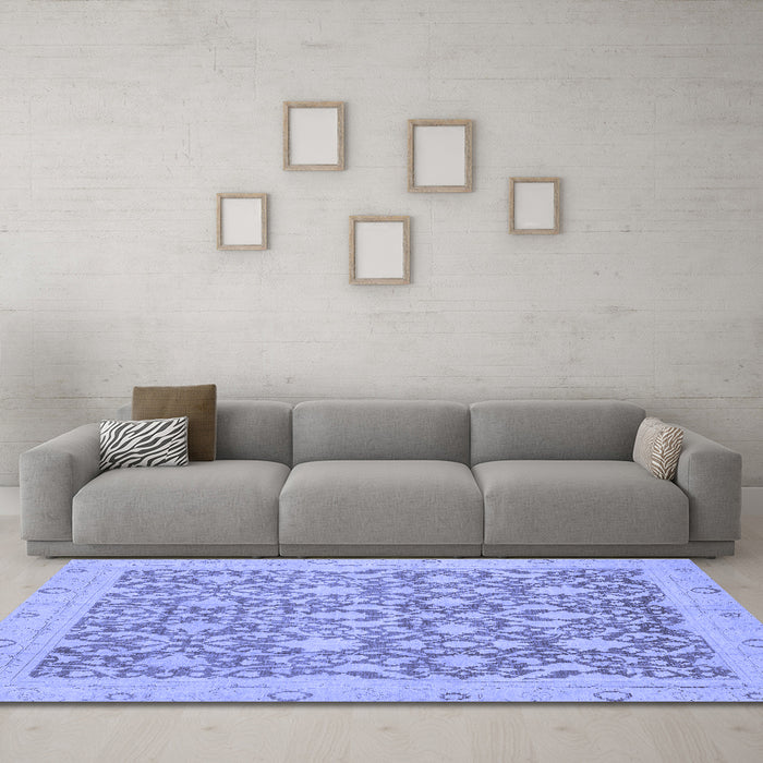 Machine Washable Oriental Blue Traditional Rug in a Living Room, wshabs2497blu