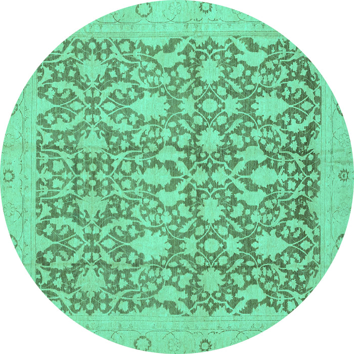 Round Machine Washable Oriental Turquoise Traditional Area Rugs, wshabs2497turq