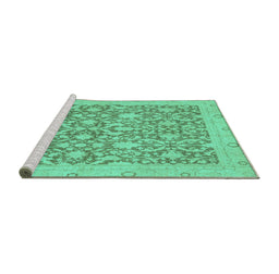 Sideview of Machine Washable Oriental Turquoise Traditional Area Rugs, wshabs2497turq