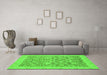 Machine Washable Oriental Green Traditional Area Rugs in a Living Room,, wshabs2497grn