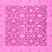 Square Machine Washable Oriental Pink Traditional Rug, wshabs2497pnk