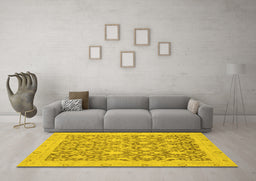 Machine Washable Oriental Yellow Traditional Rug in a Living Room, wshabs2497yw