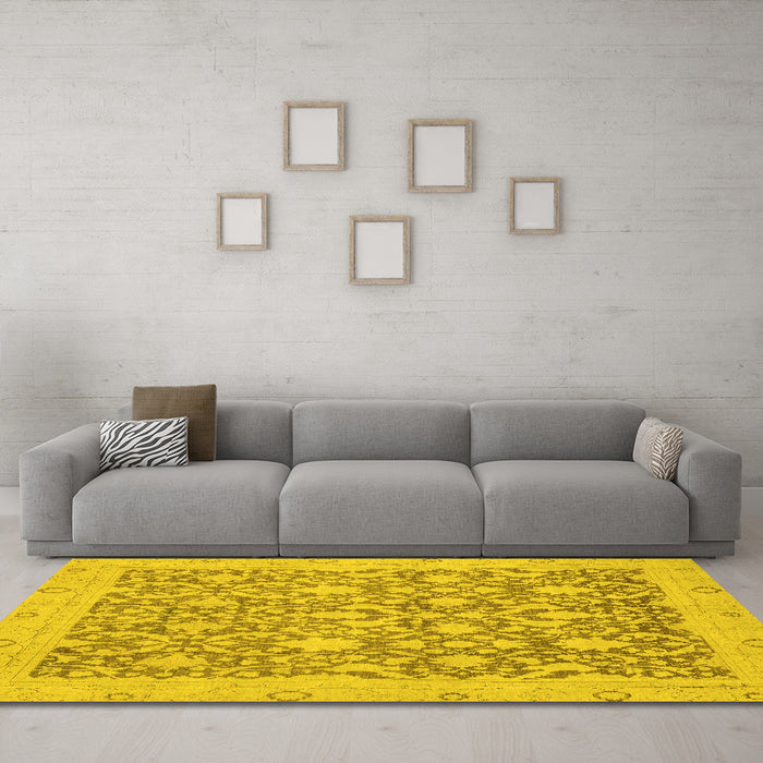 Machine Washable Oriental Yellow Traditional Rug in a Living Room, wshabs2497yw
