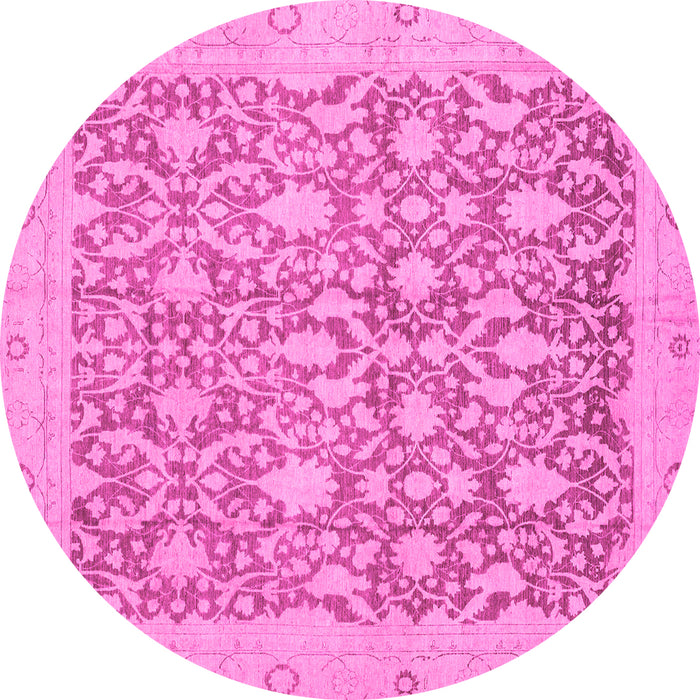 Round Machine Washable Oriental Pink Traditional Rug, wshabs2497pnk