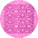 Round Machine Washable Oriental Pink Traditional Rug, wshabs2497pnk