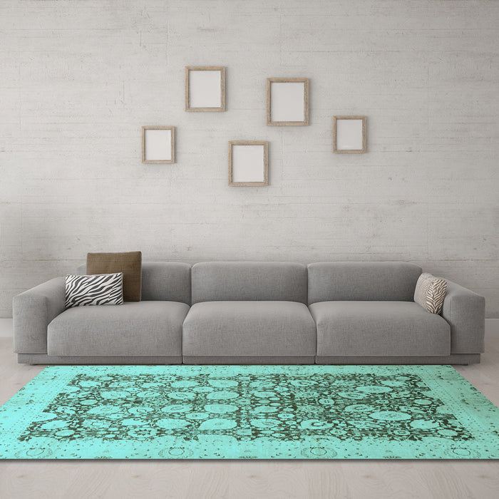 Machine Washable Oriental Light Blue Traditional Rug in a Living Room, wshabs2498lblu