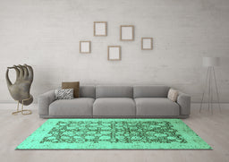 Machine Washable Oriental Turquoise Traditional Area Rugs in a Living Room,, wshabs2498turq