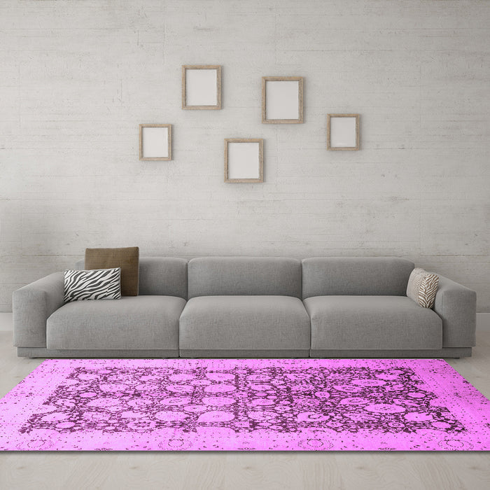 Machine Washable Oriental Purple Traditional Area Rugs in a Living Room, wshabs2498pur
