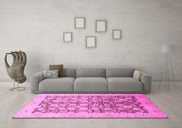Machine Washable Oriental Pink Traditional Rug in a Living Room, wshabs2498pnk