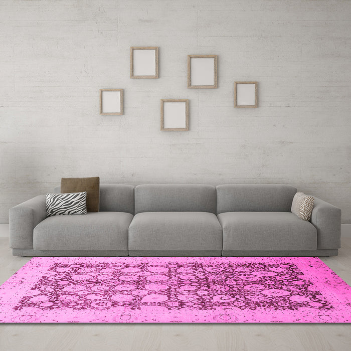 Machine Washable Oriental Pink Traditional Rug in a Living Room, wshabs2498pnk