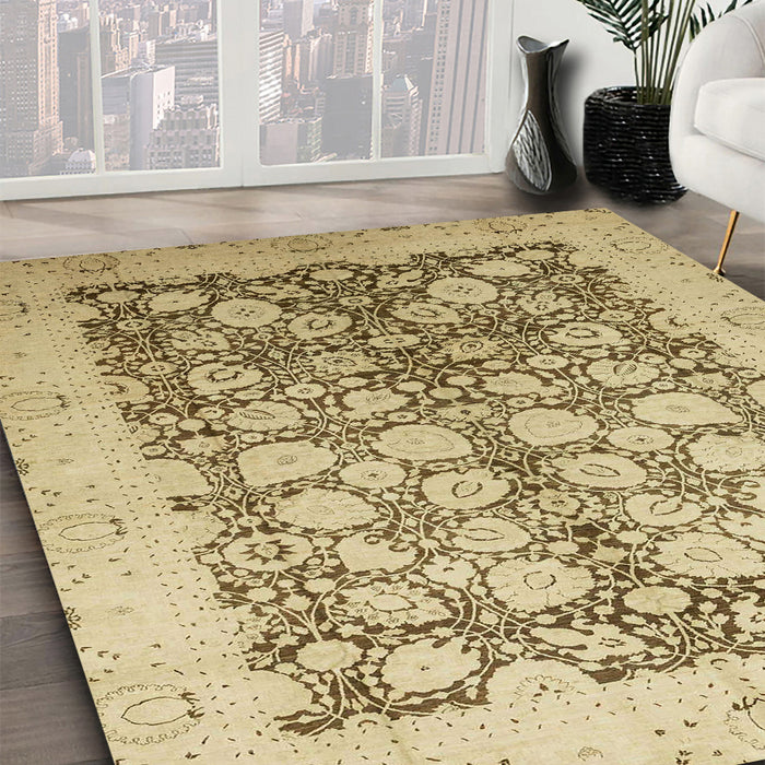 Abstract Light Brown Oriental Rug in Family Room, abs2498