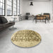 Round Abstract Light Brown Oriental Rug in a Office, abs2498