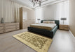 Abstract Light Brown Oriental Rug in a Bedroom, abs2498