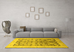 Machine Washable Oriental Yellow Traditional Rug in a Living Room, wshabs2498yw