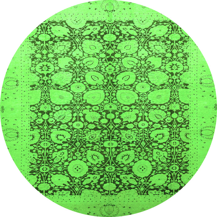 Round Machine Washable Oriental Green Traditional Area Rugs, wshabs2498grn