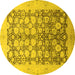 Round Machine Washable Oriental Yellow Traditional Rug, wshabs2498yw