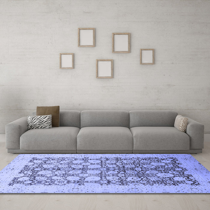 Machine Washable Oriental Blue Traditional Rug in a Living Room, wshabs2498blu