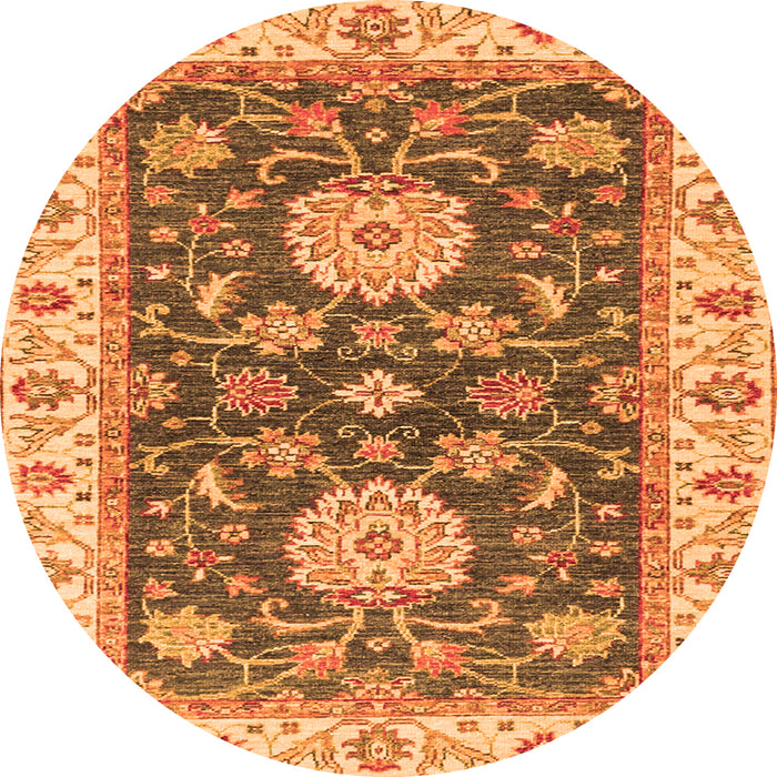 Round Machine Washable Oriental Orange Traditional Area Rugs, wshabs2499org