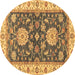 Round Machine Washable Oriental Brown Traditional Rug, wshabs2499brn