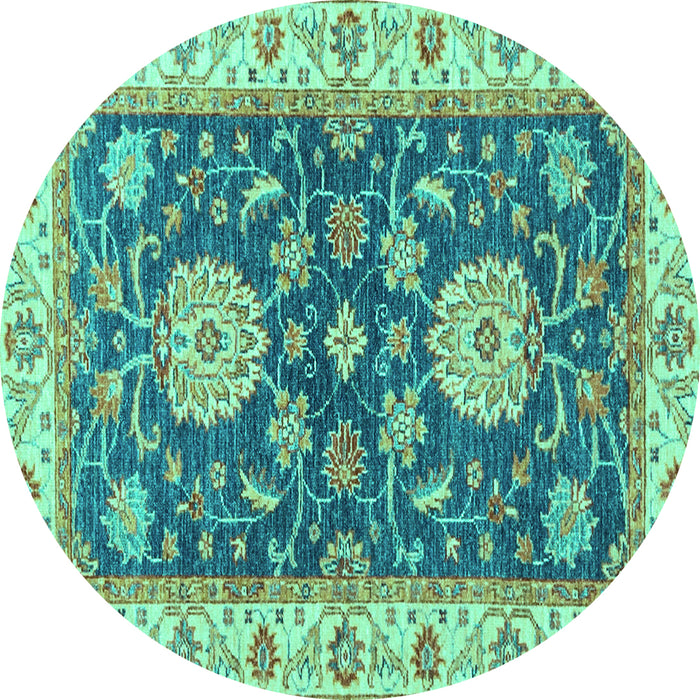 Round Machine Washable Oriental Turquoise Traditional Area Rugs, wshabs2499turq