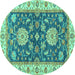 Round Machine Washable Oriental Turquoise Traditional Area Rugs, wshabs2499turq