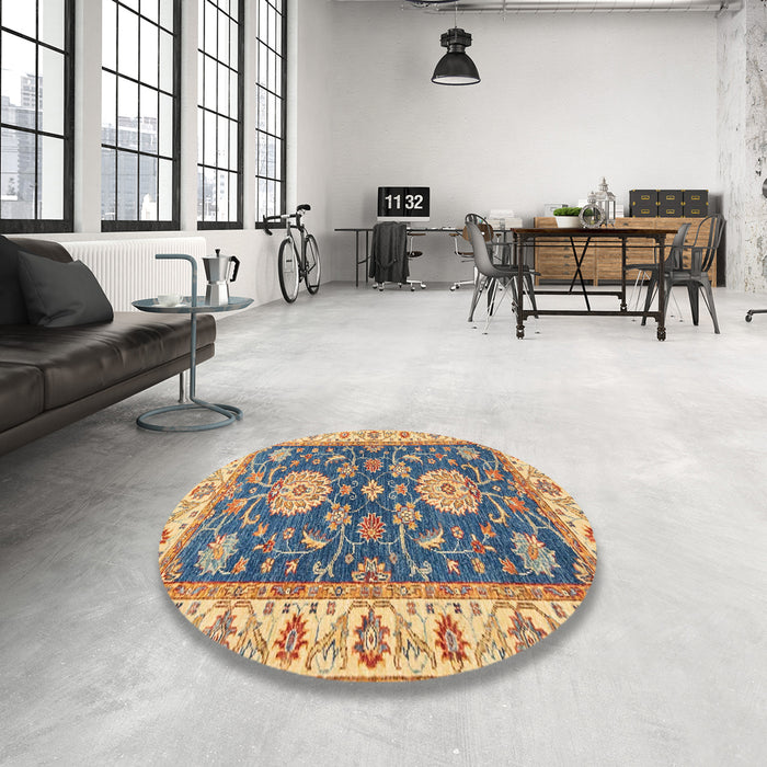 Round Abstract Puce Purple Oriental Rug in a Office, abs2499