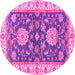 Round Machine Washable Oriental Pink Traditional Rug, wshabs2499pnk