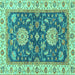 Square Machine Washable Oriental Turquoise Traditional Area Rugs, wshabs2499turq