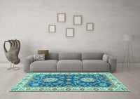 Machine Washable Oriental Light Blue Traditional Rug, wshabs2499lblu