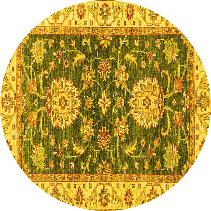 Round Machine Washable Oriental Yellow Traditional Rug, wshabs2499yw