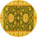 Round Machine Washable Oriental Yellow Traditional Rug, wshabs2499yw