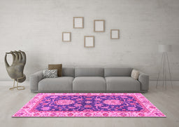 Machine Washable Oriental Pink Traditional Rug in a Living Room, wshabs2499pnk