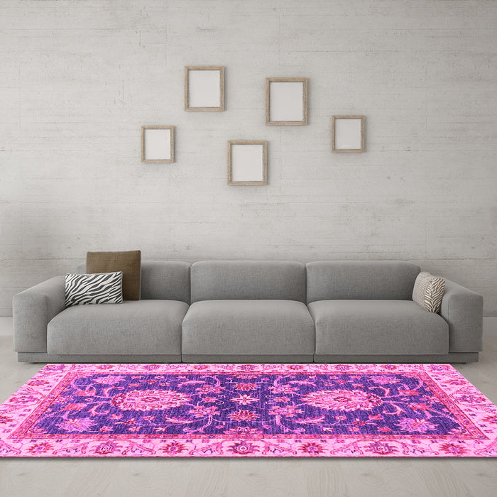 Machine Washable Oriental Pink Traditional Rug in a Living Room, wshabs2499pnk