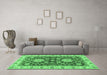 Machine Washable Oriental Emerald Green Traditional Area Rugs in a Living Room,, wshabs2499emgrn