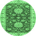 Round Machine Washable Oriental Emerald Green Traditional Area Rugs, wshabs2499emgrn