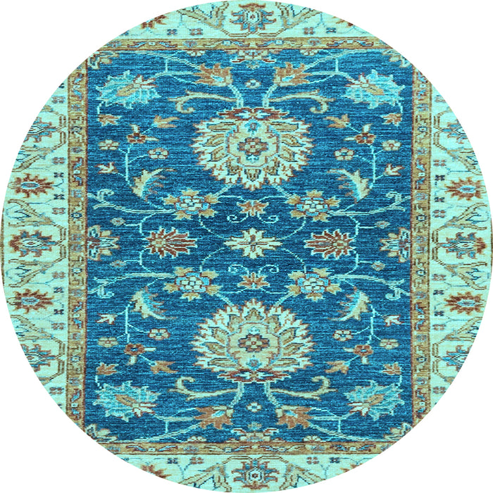 Round Machine Washable Oriental Light Blue Traditional Rug, wshabs2499lblu