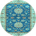 Round Machine Washable Oriental Light Blue Traditional Rug, wshabs2499lblu