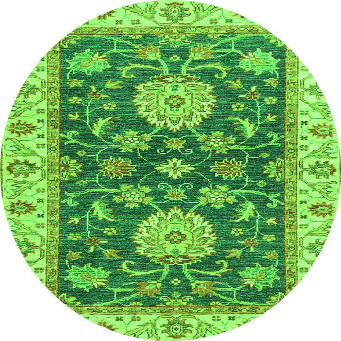 Round Machine Washable Oriental Green Traditional Area Rugs, wshabs2499grn
