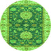 Round Machine Washable Oriental Green Traditional Area Rugs, wshabs2499grn