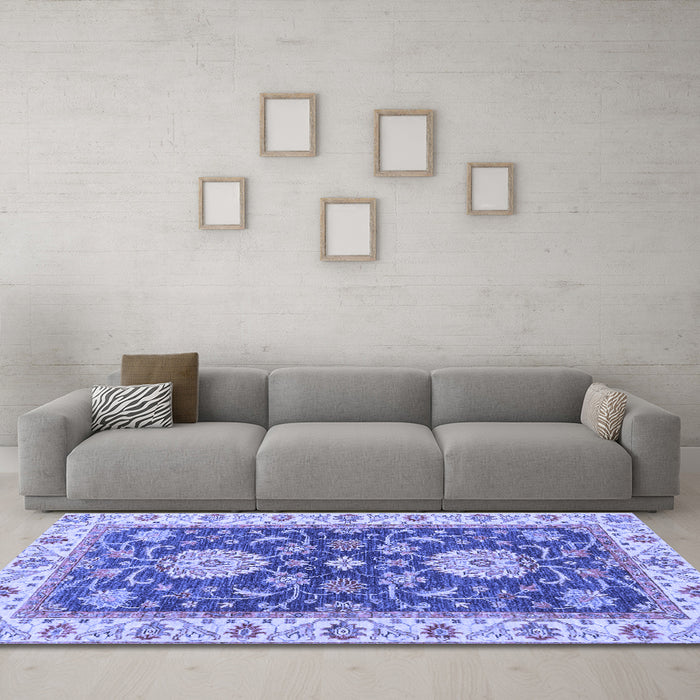 Machine Washable Oriental Blue Traditional Rug in a Living Room, wshabs2499blu