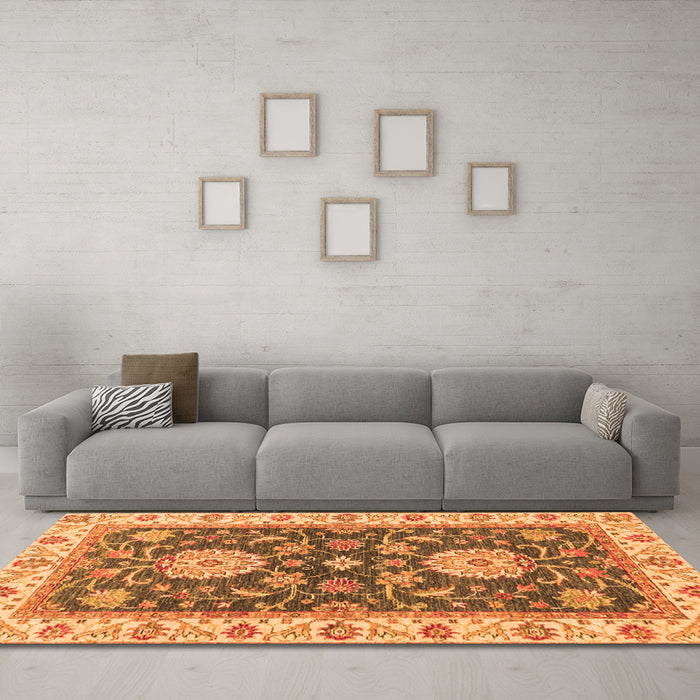 Machine Washable Oriental Orange Traditional Area Rugs in a Living Room, wshabs2499org