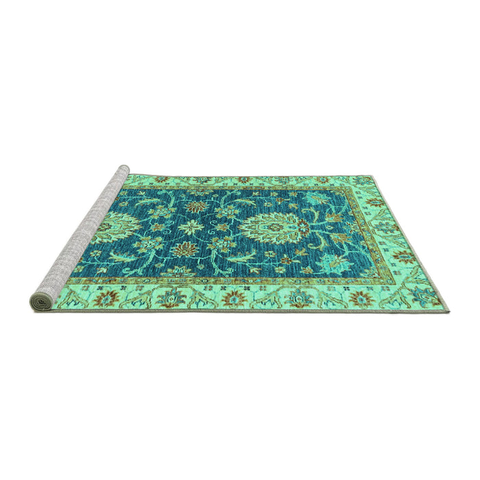 Sideview of Machine Washable Oriental Turquoise Traditional Area Rugs, wshabs2499turq
