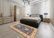 Abstract Puce Purple Oriental Rug in a Bedroom, abs2499