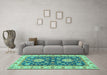 Machine Washable Oriental Turquoise Traditional Area Rugs in a Living Room,, wshabs2499turq